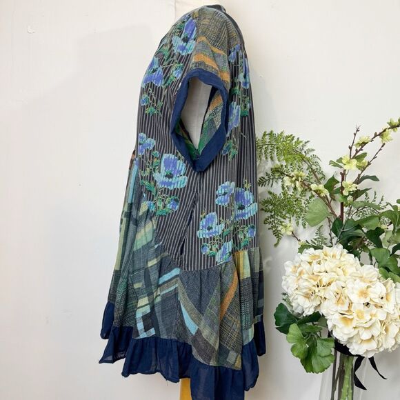 Free People Printed Agnes Dress | Patchwork Floral Boho Mini | Navy Multi | Medi - Picture 6 of 13